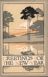 Arts & Crafts Style Greetings For The New Year Postcard