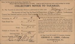 Message - Collector's Notice to Taxables Factoryville, PA Postcard Postcard Postcard