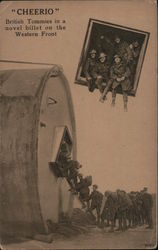 "Cheerio" British Tommies in a novel billet on the Western Front Postcard