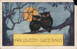 Two Owls - Hallowe'En Greetings Postcard