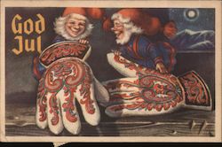 Norwegian: God Jul - Gnomes and Gloves Postcard