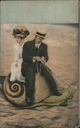 You Are Too Slow For Me - Woman and Man riding a snail Postcard