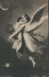 Angel carrying child with flowers Postcard