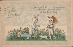 Easter Greetings - Kids and Rabbits Postcard