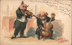 Easter Greetings, Pigs Playing Violins Postcard