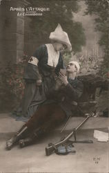 French: Apres L'Attaque, 1915 WWI Red Cross Nurse Postcard