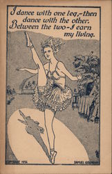 1936 Prostitution: Dancing Girl, Between my legs I earn my living Postcard