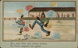 Adam & Eve Baseball Game Postcard