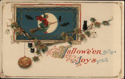 Witch on Broom, Hallowe'En Jys Postcard