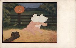 Pumpkin scaring Sunbonnet Babies Halloween Postcard Postcard Postcard