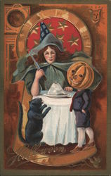 Keyhole Witch Halloween Postcard