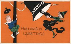 Halloween Greetings, Witch, Bell Postcard