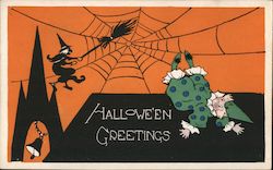 Halloween Greeting, Spider Web, Clown Postcard