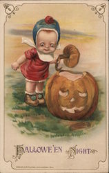 Rare: 1914 Halloween Night Little Girl, JOL Embossed Freixas Postcard