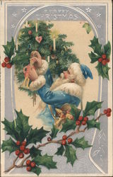 A Happy Christmas, Santa in Blue Postcard
