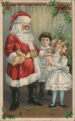 Santa giving a girl a doll Postcard