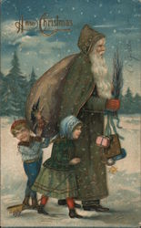 Santa in Green Robe, Children Postcard