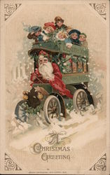 Rare Santa Driving Bus A Christmas Greeting Postcard