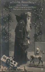 Froliche Weihnachten!  German Santa in Black Robe Postcard