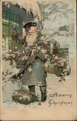 German Santa in Green, A Merry Christmas Santa Claus Postcard Postcard Postcard