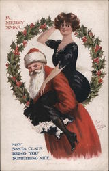 Woman Being Carried Piggyback-Style by Santa Claus Postcard