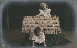 Two little Girls Playing With Leaves Postcard