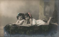 Little Girls - Two Girls Laying Down Postcard