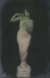 Woman in Pink and Red Dress Postcard