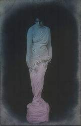 Old Black & White Photo of Dark Haired Woman in a Long Gown Posing Like a Statue (blank card) Postcard