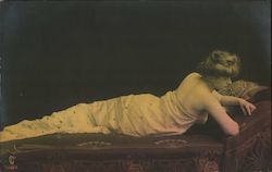 Woman Lounging on Chaise Postcard