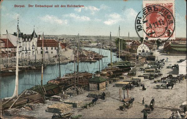 Dorpat. Der Embachquai mit den Holzbarken Tartu Estonia