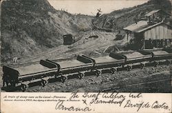 A train of dump cars on the Canal Postcard