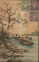 2 boats on a lakeshore Yokohama, Japan Postcard Postcard Postcard
