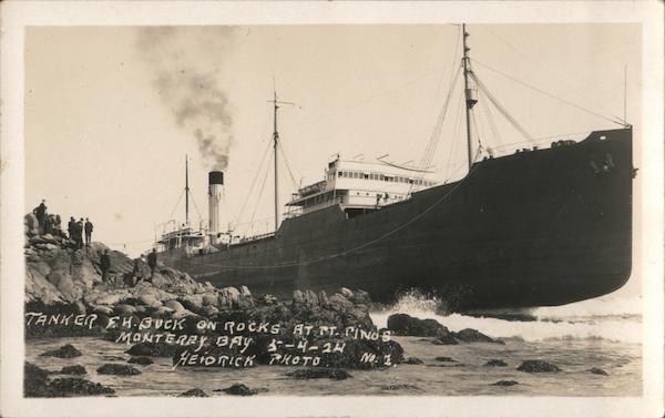 Tanker F.H. Buck on rocks at Pt Pinos. Monterey Bay Pacific Grove California