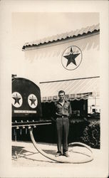 Man in front of Texaco Station, 1932 Gas Stations Postcard Original Photograph Original Photograph