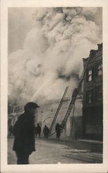 1925, Building on Fire with Firemen Postcard
