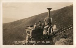 Old Peppersass Wrecked July 20, 1929 Cog Railway Mount Washington, NH Trains, Railroad Postcard Postcard Postcard