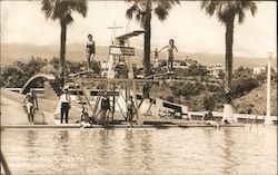 Swimmers Posing Poolside and on Diving Boards Postcard