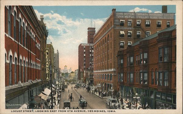 Locust Street Looking East from 6th Avenue Des Moines Iowa