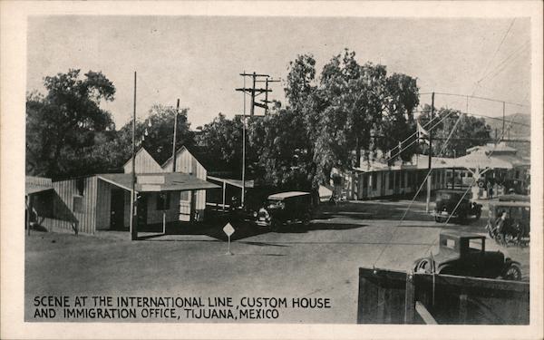 Scene at the International Line, Custom House and Immigration Office, Tijuana, Mexico