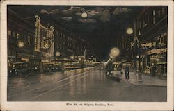 Elm St. at Night, Dallas, Tex. Postcard