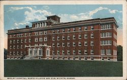 Wesley Hospital, North Hillside and Elm, Wichita, Kansas Postcard