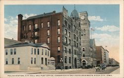 Police Station, City Hall and Post Office, COrner Sizth and Douglas Streets Postcard