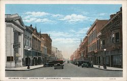 Delaware Street, Looking East, Leavenworth, Kansas Postcard