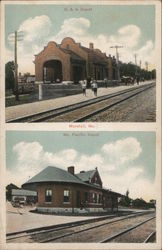 C. & A. Depot and Missouri Pacific Depot Marshall, MO Postcard Postcard Postcard