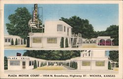 Plaza Motor Court - 1954 N. Broadway, highway 81 - Wichita, Kansas Postcard