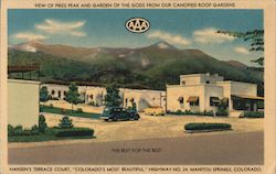 View of Pikes Peak and Garden of the Gods from our Canopied Roof Gardens Manitou Springs, CO Postcard Postcard Postcard