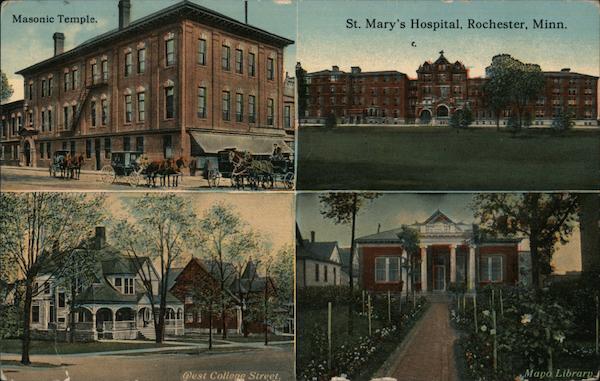 St. Mary's Hospital, Masonic Temple, West College Street, Mayo Library Rochester Minnesota