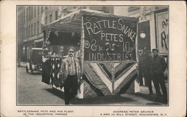 Rattlesnake Peter and his float in the industrial parade Rochester New York