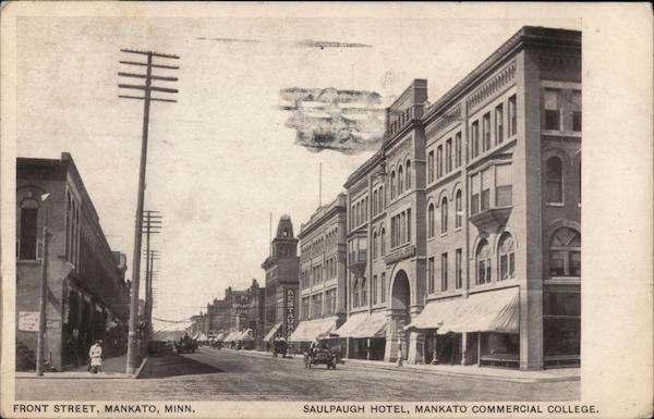 Front Street, Showing Saulpaugh Hotel, Mankato Commercial College Minnesota